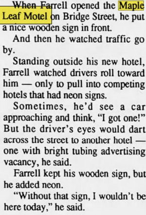 Maple Leaf Motel - Aug 1993 Article